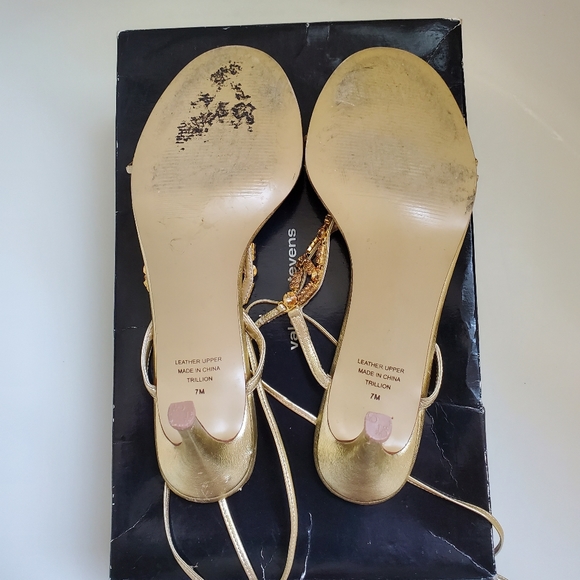 Gold Leather & Rhinestone lace up heel sandles - Picture 13 of 16